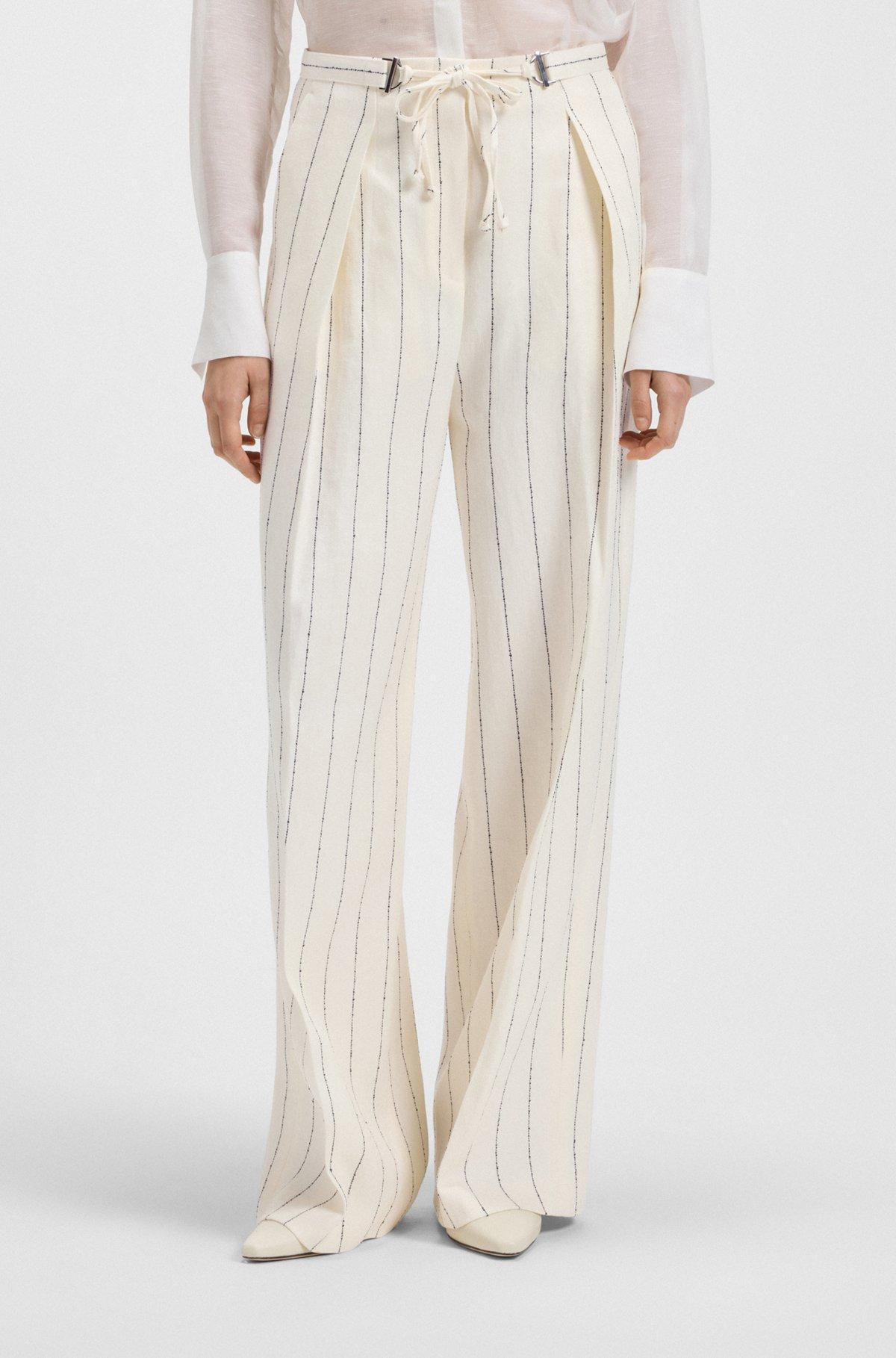 BOSS - Loose-fit suit trousers in striped linen-blend bouclé - Patterned Product Image