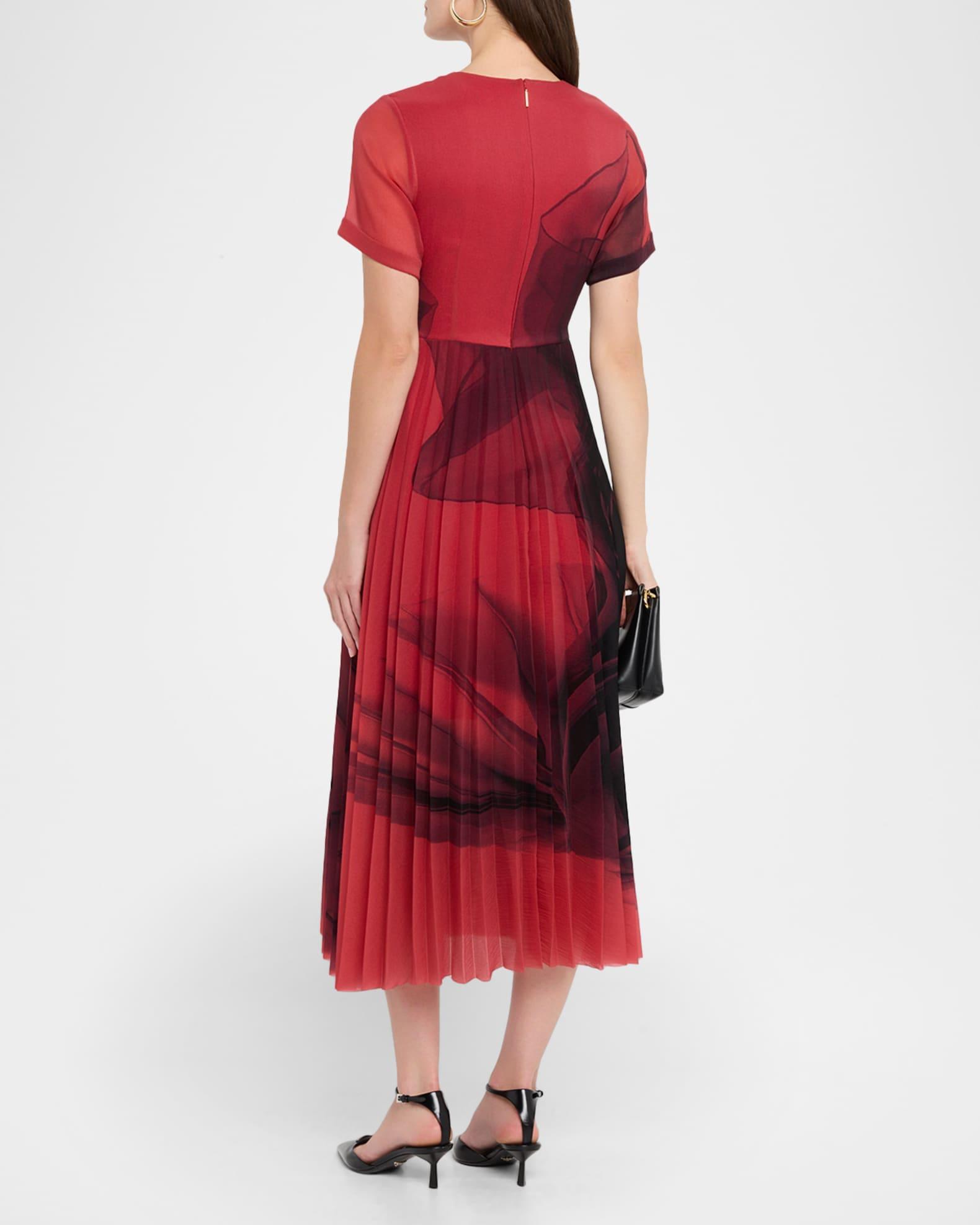 Dancing Pleat Short-Sleeve Pleated Midi Dress Product Image