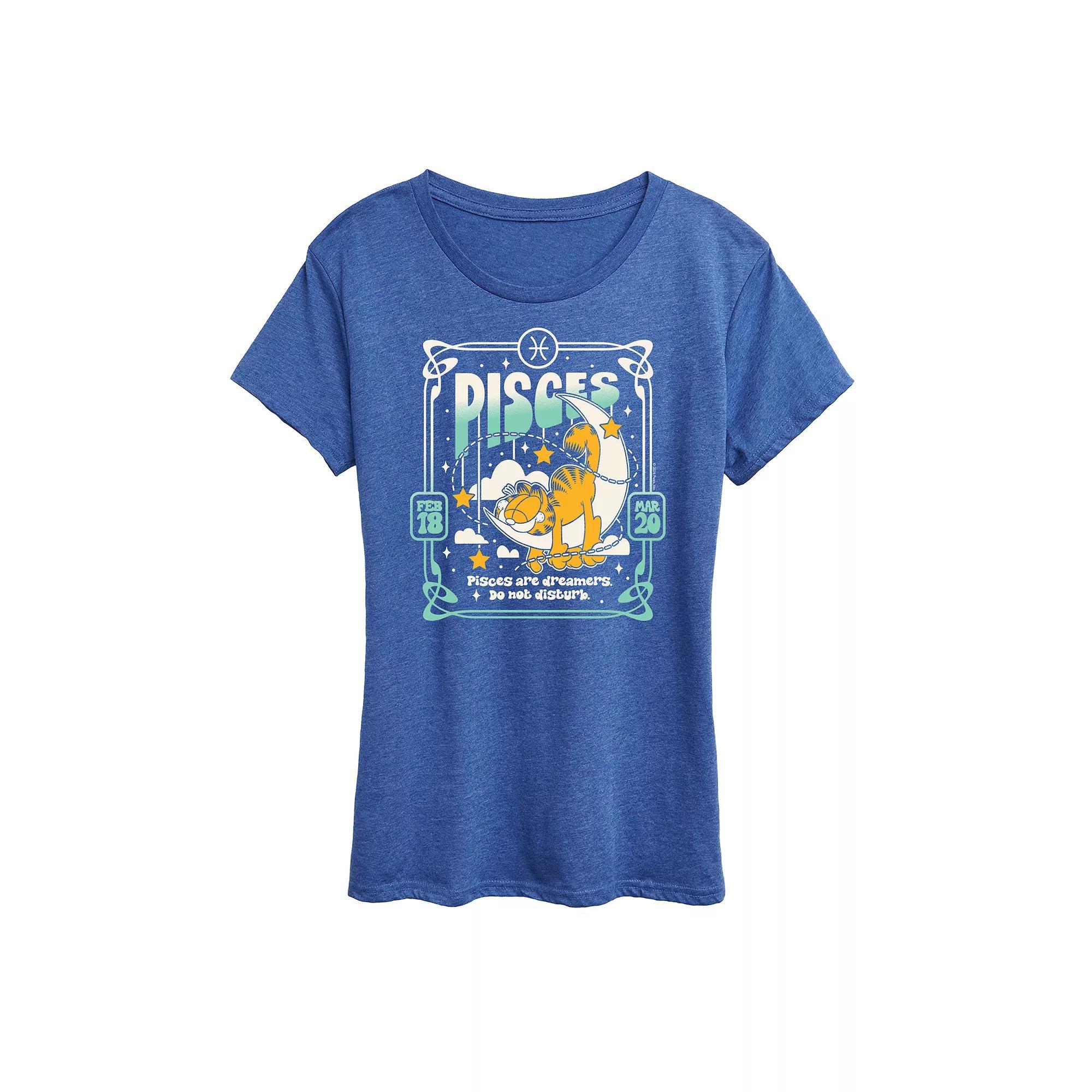 Womens Garfield Pisces Graphic Tee Grey Royal Blue Product Image