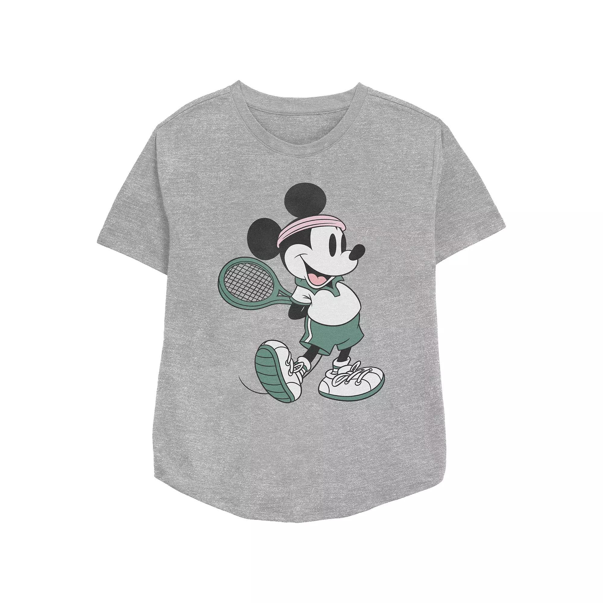 Disney's Mickey Mouse Vintage Tennis Player Women's Relaxed Fit Graphic Tee, Size: Medium, Athletic Grey Product Image
