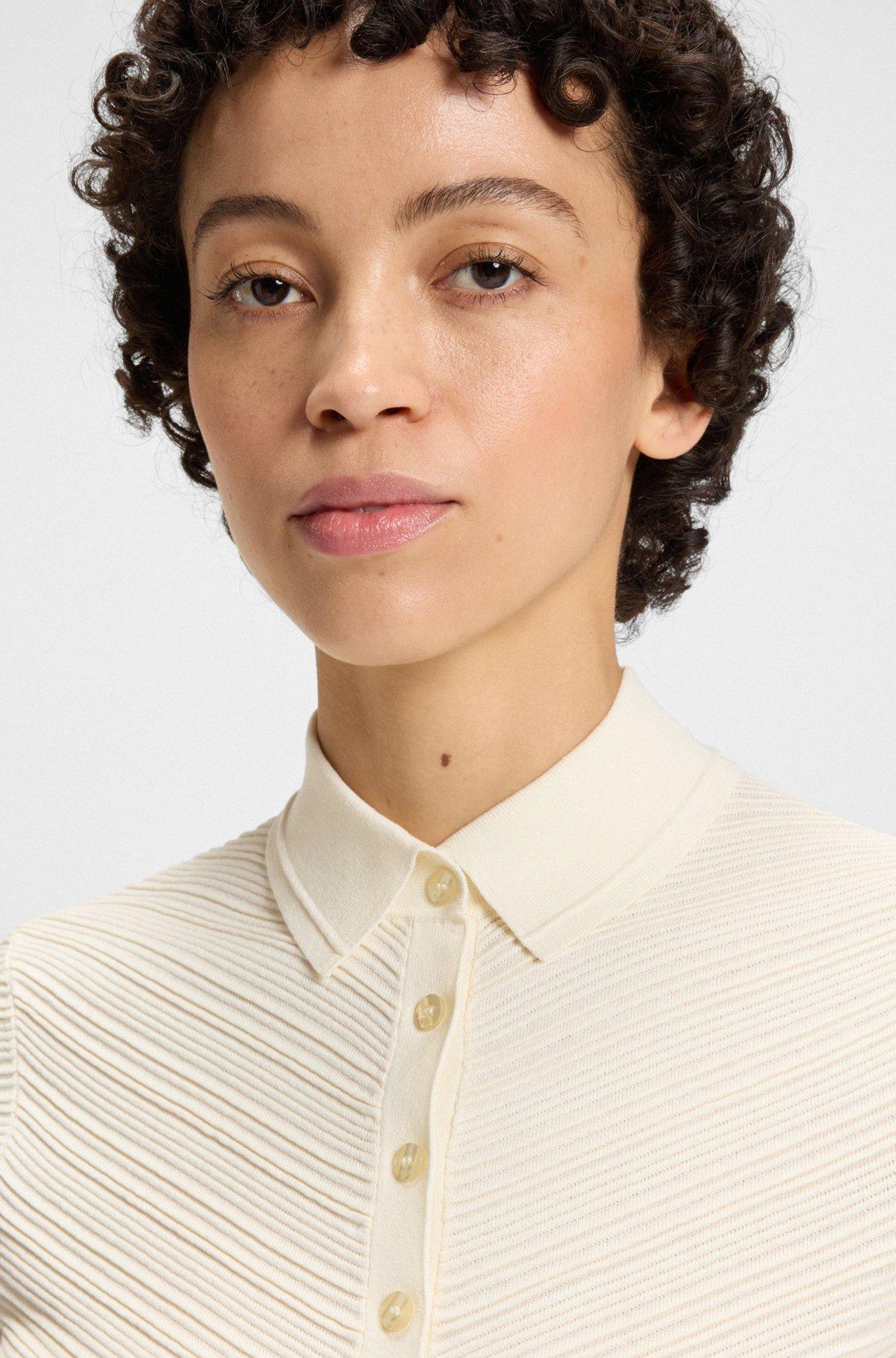 BOSS - Structured sweater with polo collar - White Product Image