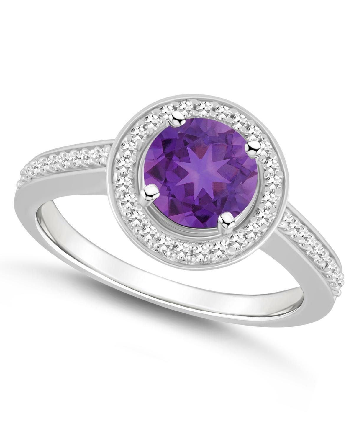 Celebration Gems Sterling Silver 7 mm Round Gemstone & 1/5 Carat T.W. Diamond Halo Ring, Womens, Purple Product Image