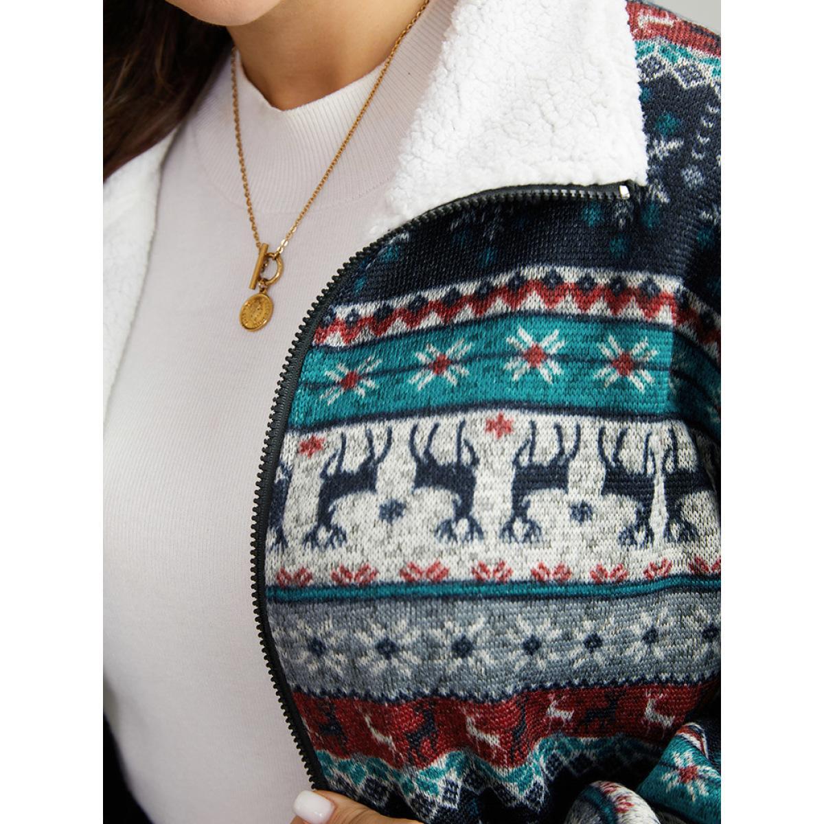 Plus Size Patchwork Contrast Drawstring Zipper Jacket Women Multicolor Elastic cuffs Dailywear Jackets BloomChic 10/M Product Image