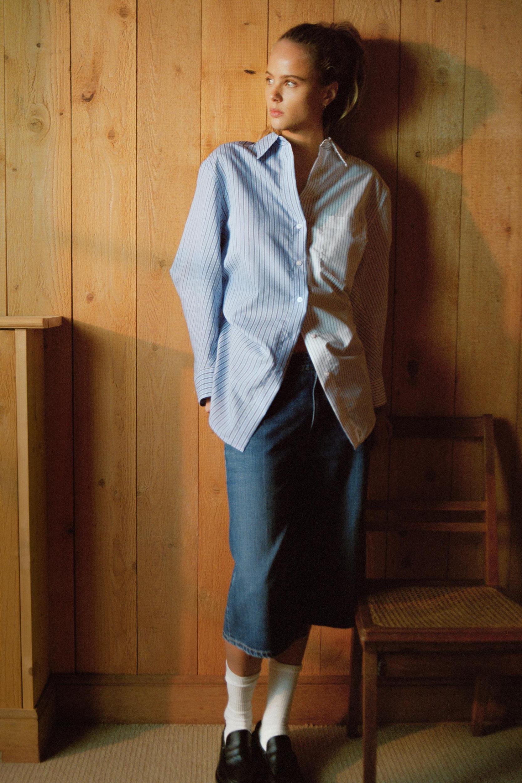 COMBINED STRIPE OVERSIZED POPLIN SHIRT Product Image