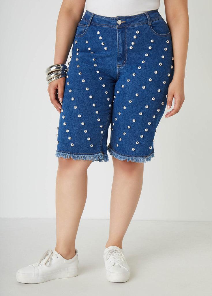 Plus Size Studded Denim Bermuda Shorts Ashley Stewart Product Image