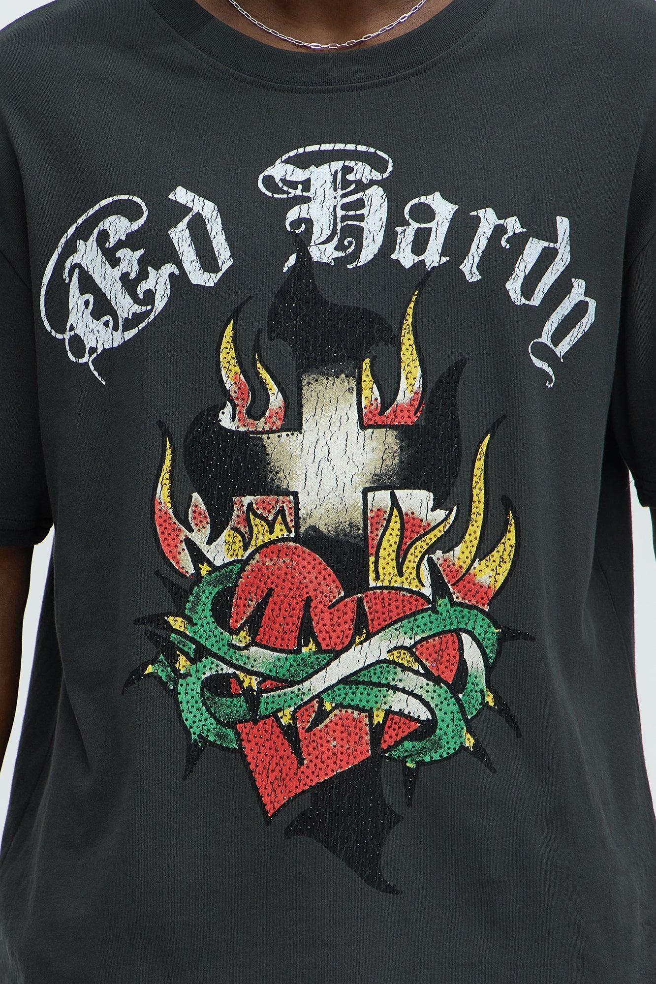 Ed Hardy Cross Heart Oversized Short Sleeve Tee - Charcoal Product Image