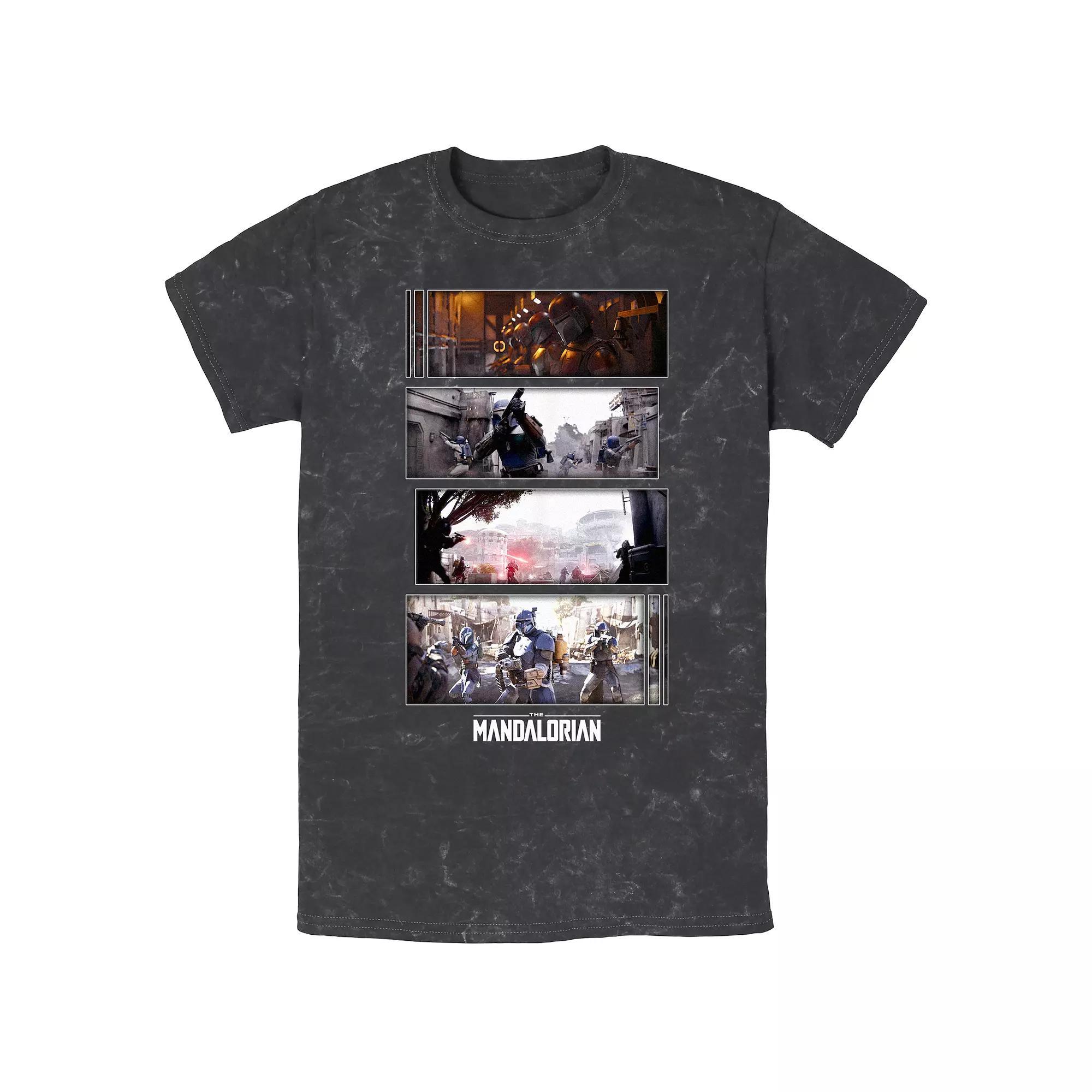 Men's Star Wars The Mandalorian Attack Scenes Boxes Mineral Wash Graphic Tee, Size: Large, Black Product Image
