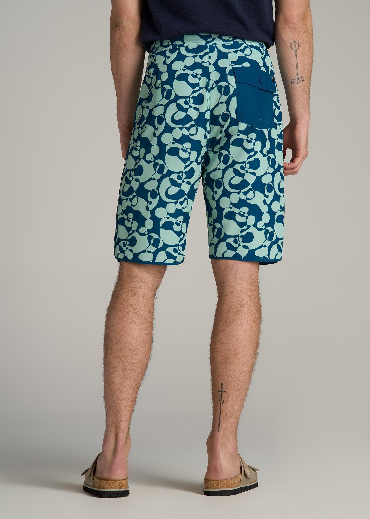 Hi-Tide Scallop Board Shorts for Tall Men in Mint Abstract Male Product Image