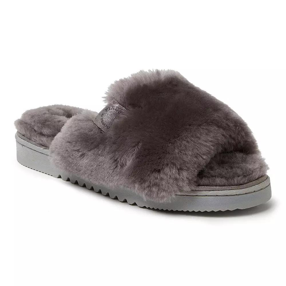 Fireside by Dearfoams Cairns Genuine Shearling Women's Slide Slippers with Metallic Suede Trim, Size: 11, Gray Product Image