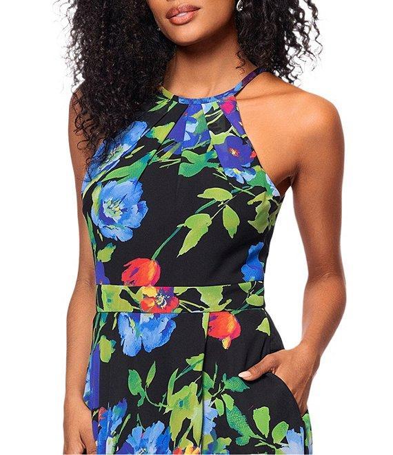 Betsy & Adam Chiffon Floral Print Halter Neck Sleeveless Blouson Gown Product Image