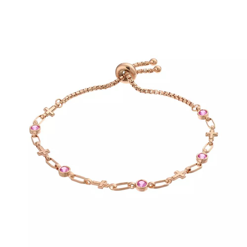 Kristen Kesho Sterling Silver Lab-Created Pink Sapphire & Cross Link Adjustable Bolo Bracelet, Women's, Size: 9.50, Pink Tone Product Image