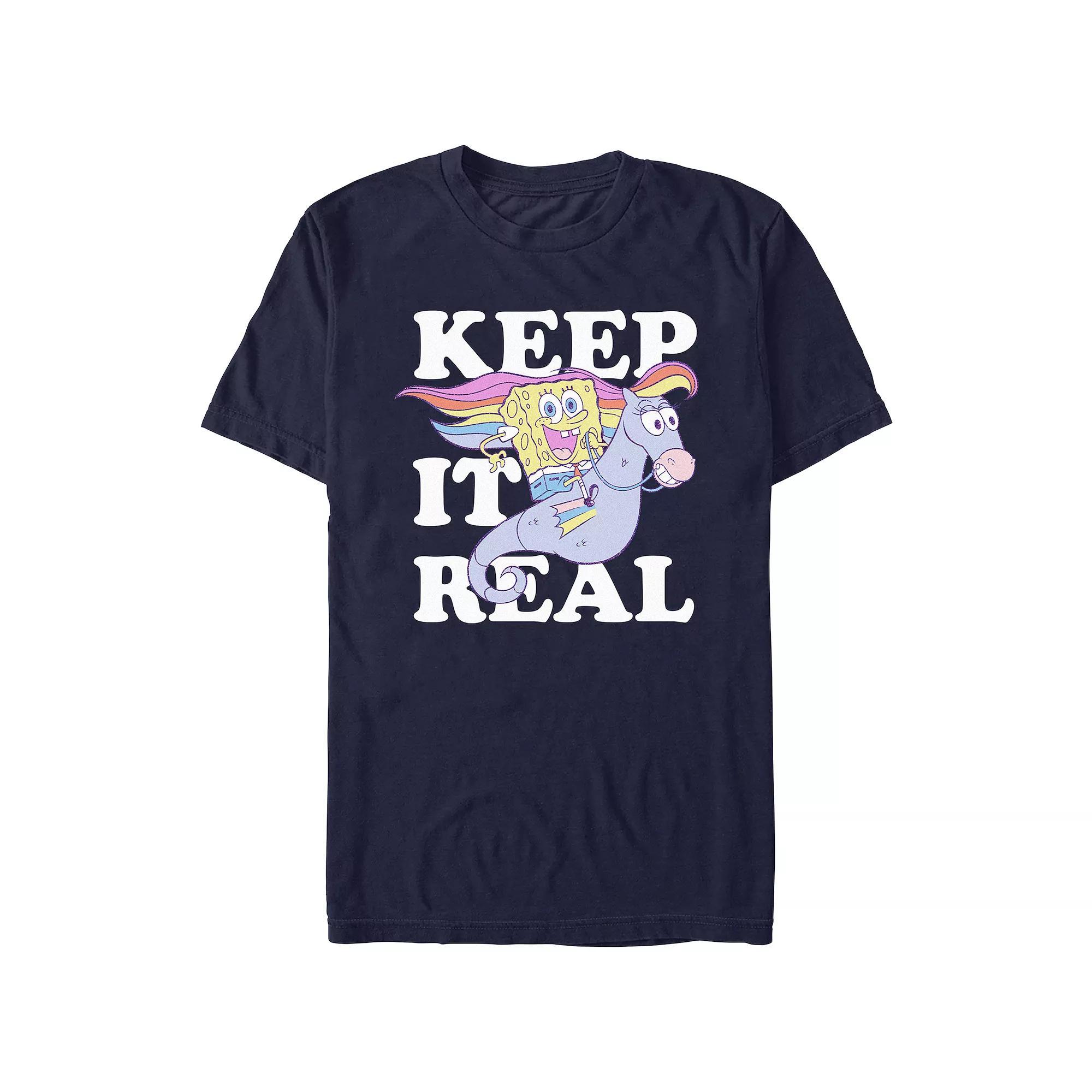 Juniors' SpongeBob Squarepants Keep It Real Boyfriend Graphic Tee, Women's, Size: Medium, Blue Product Image