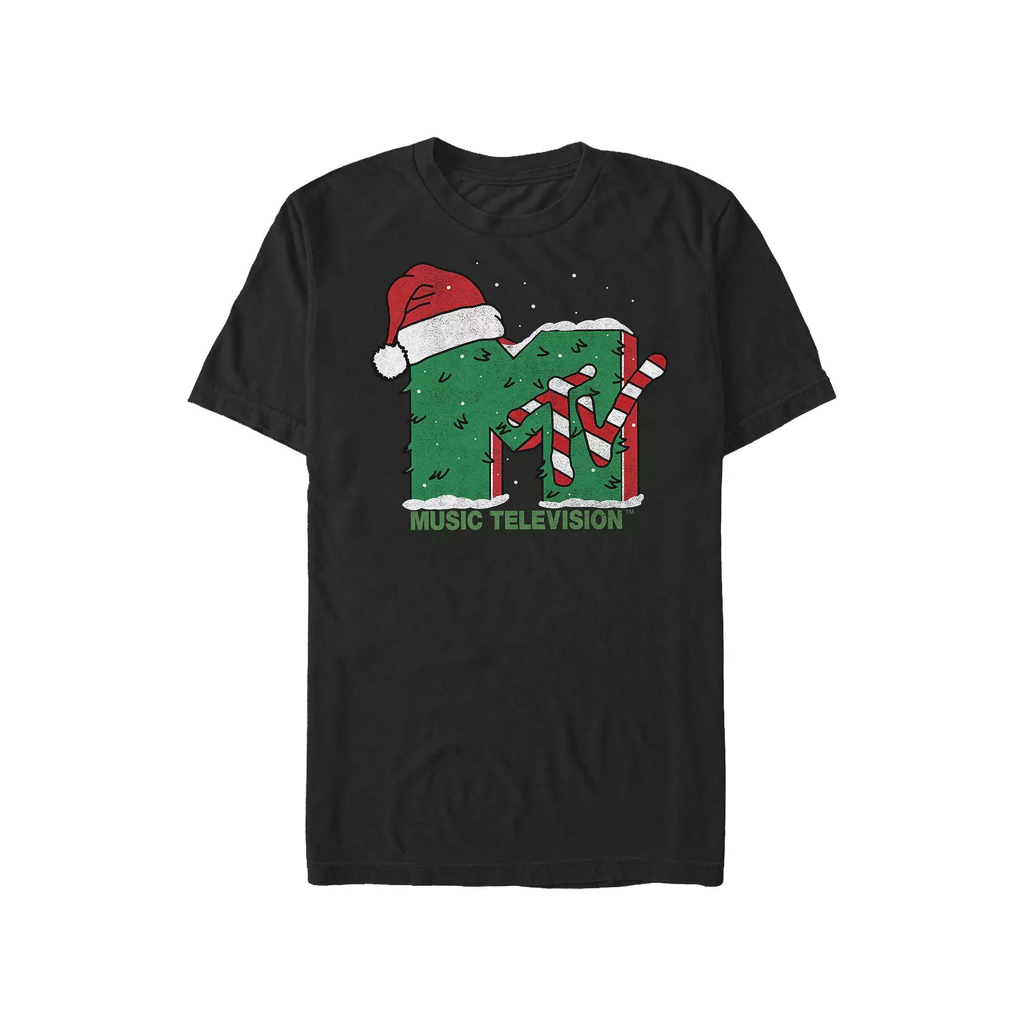 Men's MTV Christmas Tree Print Logo Graphic Tee, Size: XXL, Black Product Image