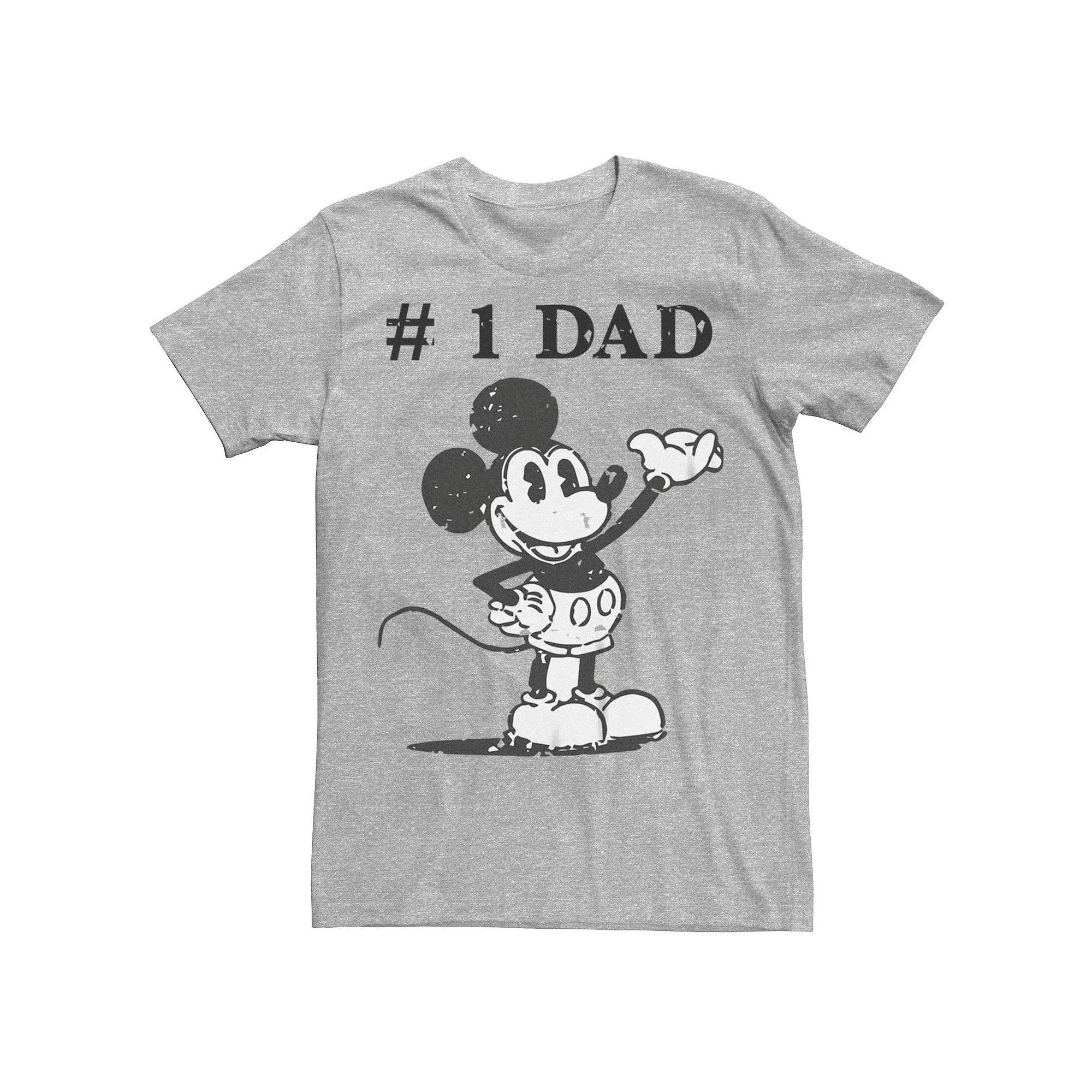 Disney's Mickey Mouse Men's Classic Number 1 Dad Cracked Paint Style Graphic Tee, Size: XL, Athletic Grey Product Image