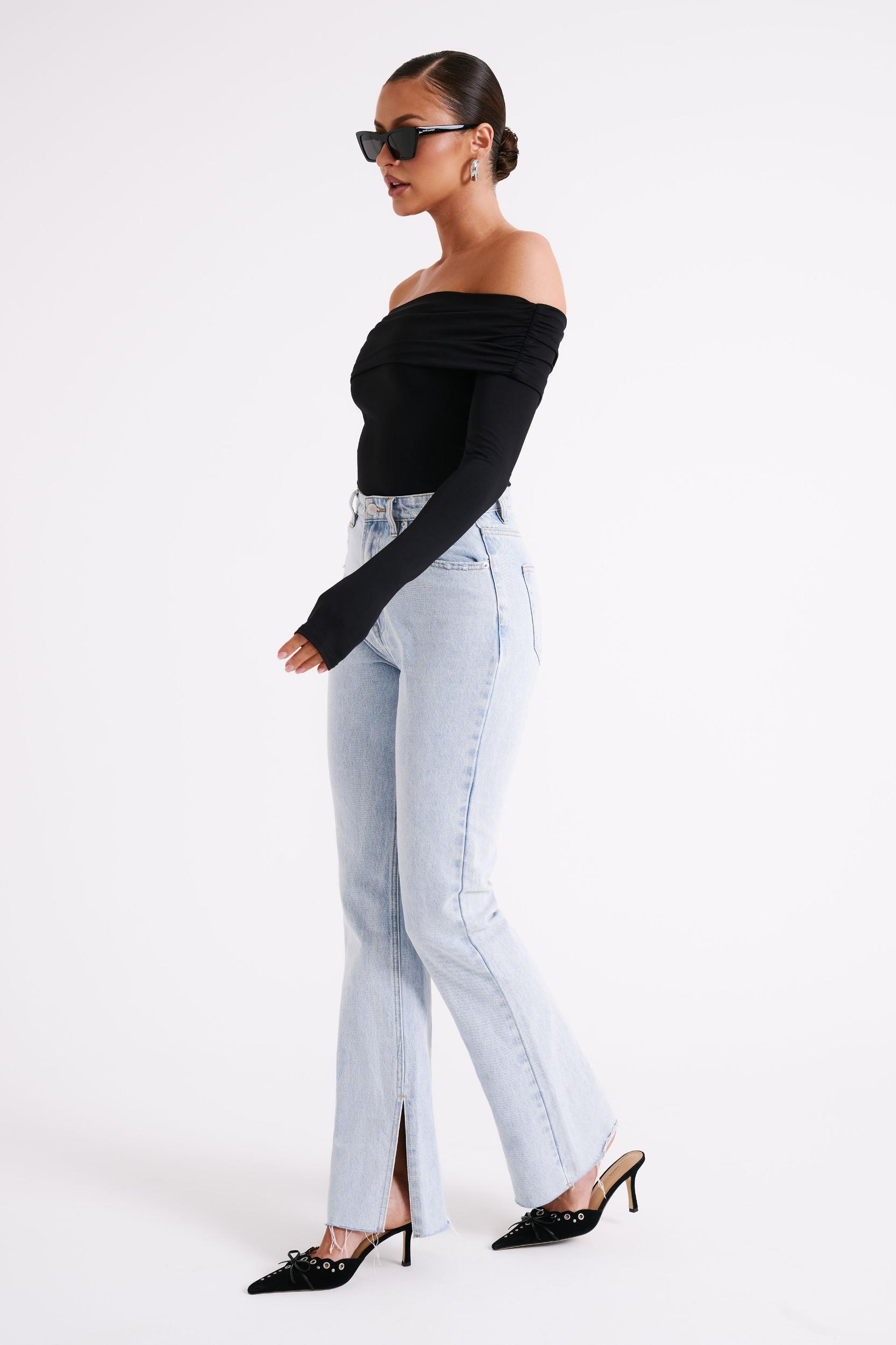 Lucinda Recycled Nylon Off Shoulder Top - Black Product Image