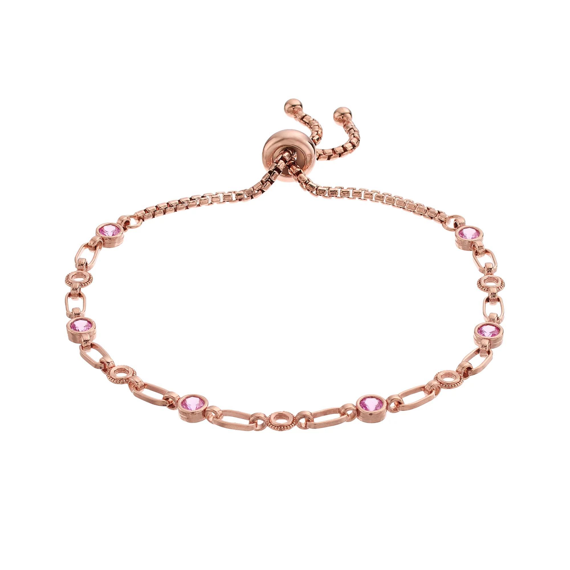Kristen Kesho Sterling Silver Lab-Created Pink Sapphire & Circle Link Adjustable Bolo Bracelet, Women's, Size: 9.50, Gold Tone Product Image