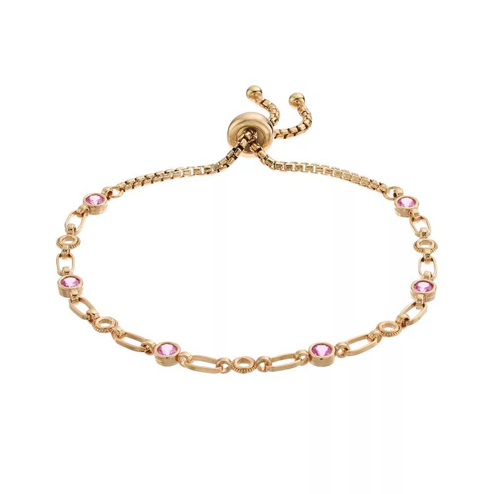 Kristen Kesho Sterling Silver Lab-Created Pink Sapphire & Circle Link Adjustable Bolo Bracelet, Women's, Size: 9.50, Gold Tone Product Image