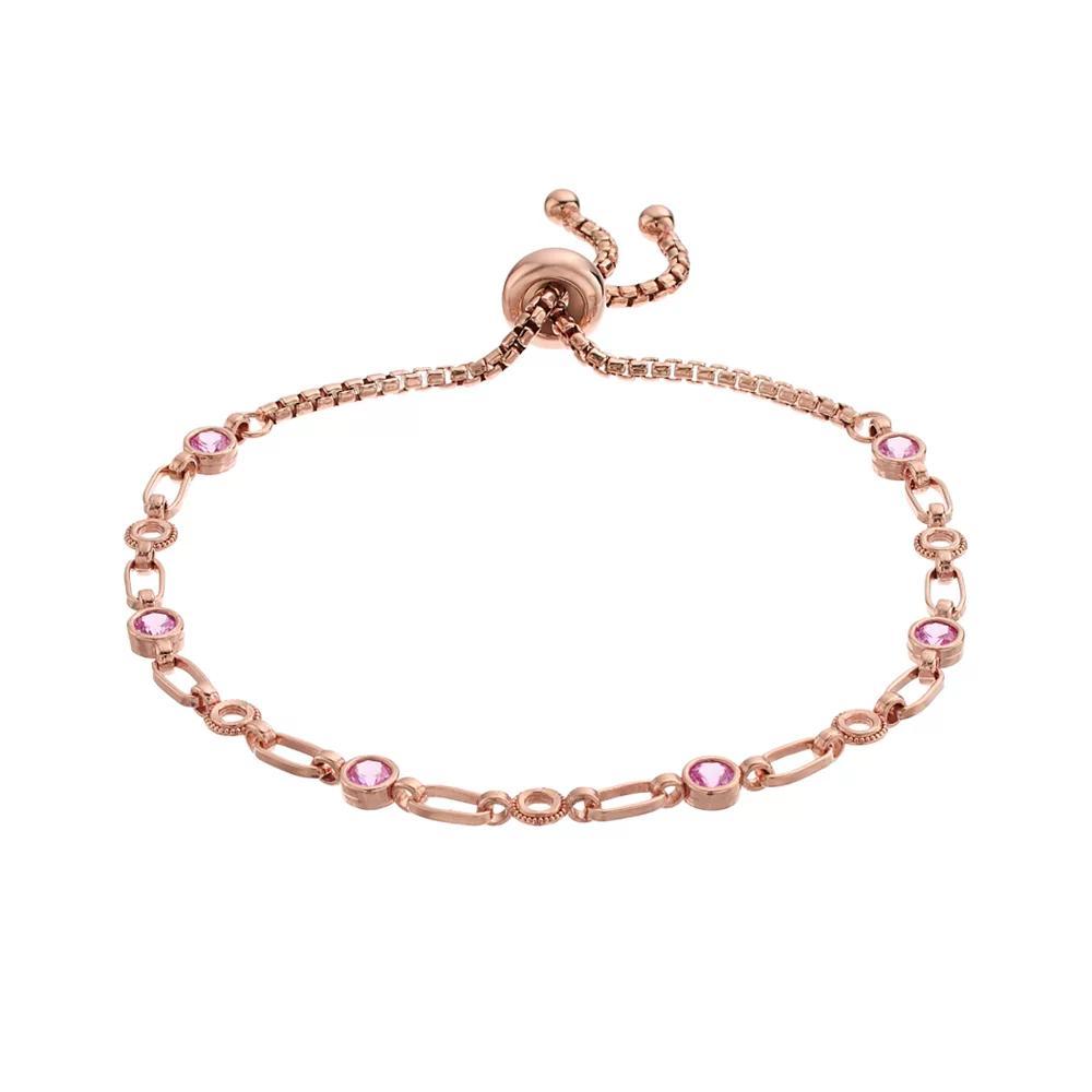 Kristen Kesho Sterling Silver Lab-Created Pink Sapphire & Circle Link Adjustable Bolo Bracelet, Women's, Size: 9.50, Gold Tone Product Image