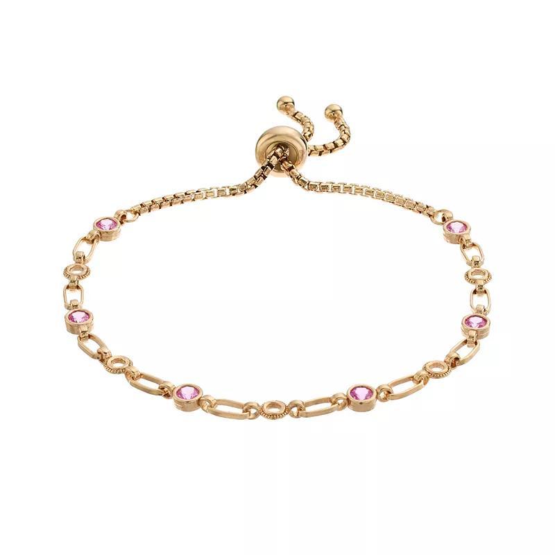 Kristen Kesho Sterling Silver Lab-Created Pink Sapphire & Circle Link Adjustable Bolo Bracelet, Women's, Size: 9.50, Gold Tone Product Image