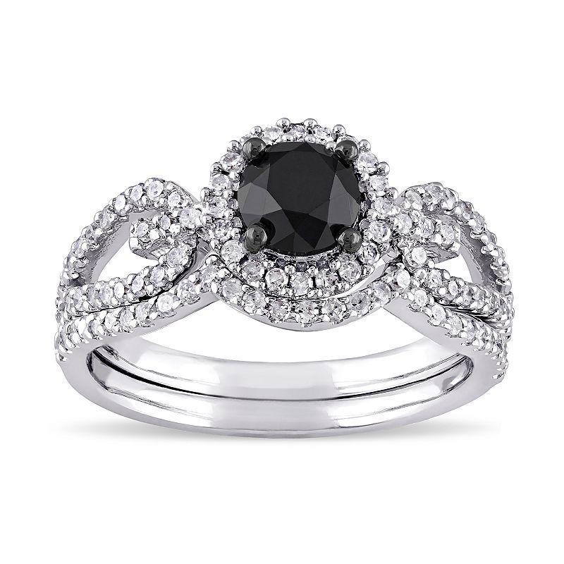 Stella Grace 10k White Gold 1 1/2 Carat T.W. Black & White Diamond Engagement Ring Set, Women's, Size: 7, 10k Whgold Product Image