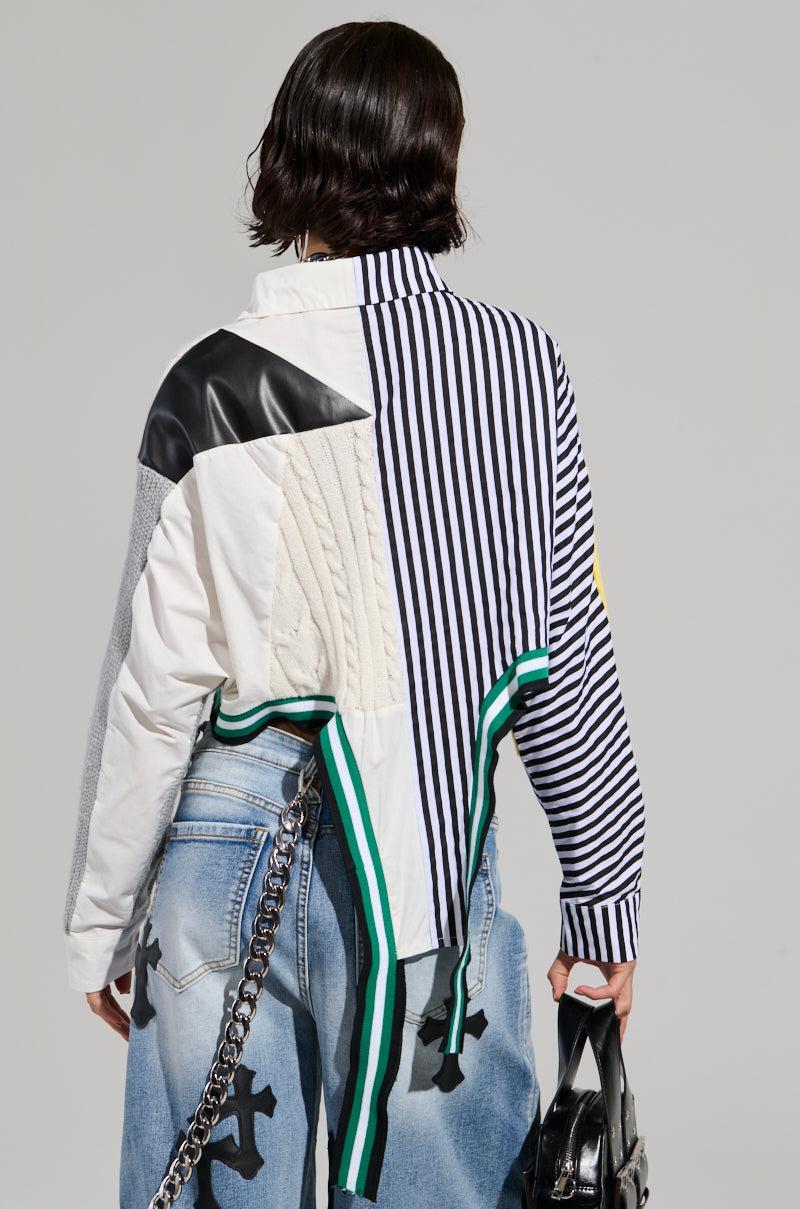NEVER SEE YOU AGAIN BUTTON DOWN COLOR BLOCK SHIRT Product Image
