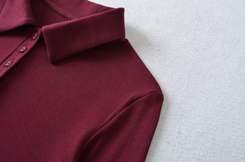 Long-Sleeve Plain Polo Shirt Product Image