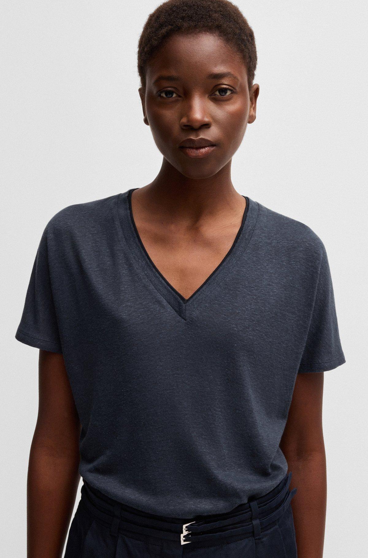 BOSS - V-neck T-shirt with Double B monogram - Dark Blue Product Image