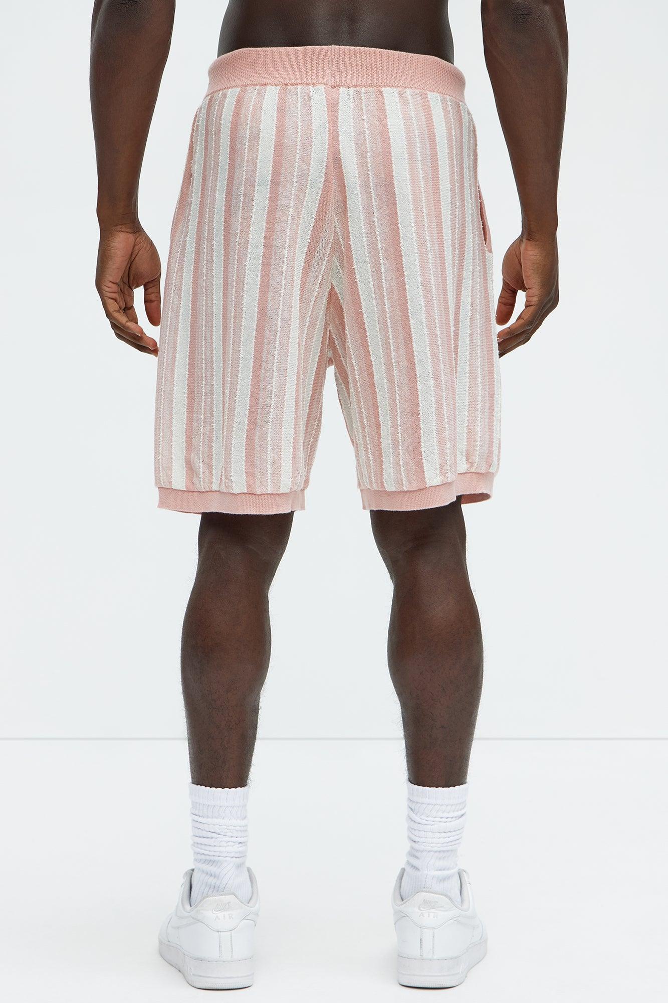 Textured Stripes Knitted Shorts - Mauve/combo Product Image