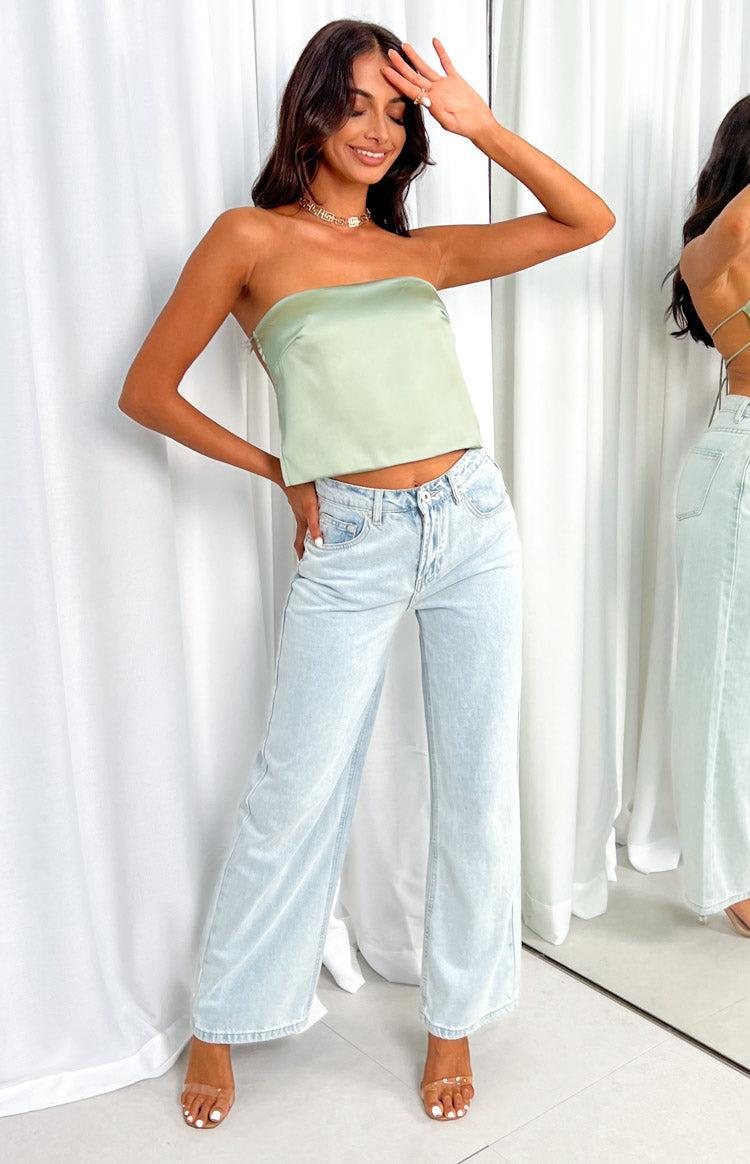 Ibiza Olive Satin Strapless Top Product Image