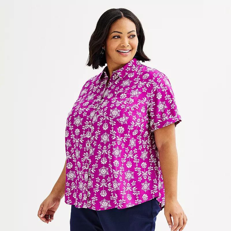 Plus Size Croft & Barrow® Camp Shirt, Women's, Size: 0X, Orange Painted Blooms Product Image