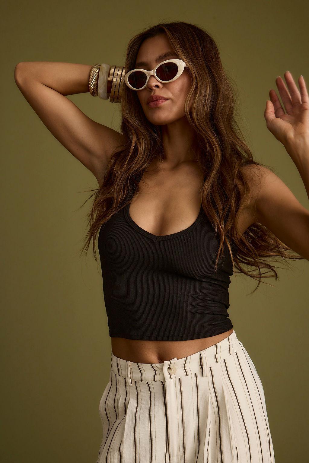 Emily Black Ribbed Halter Top Product Image