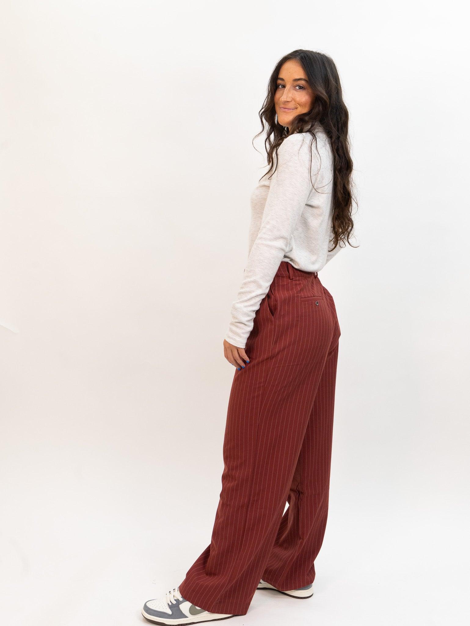 Wild Pony Pinstripe Suit Pants - Burgundy Product Image