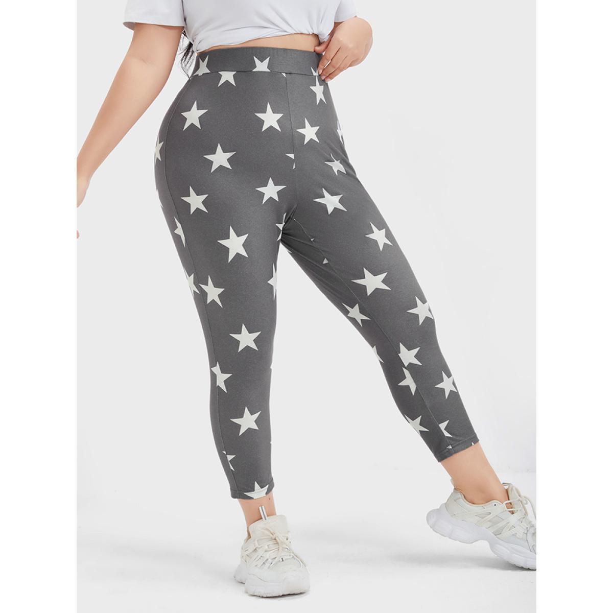 Plus Size Star Printed Skinny Leggings Women DimGray Casual High stretch Skinny High Rise Dailywear Leggings BloomChic 18-20/2X Product Image