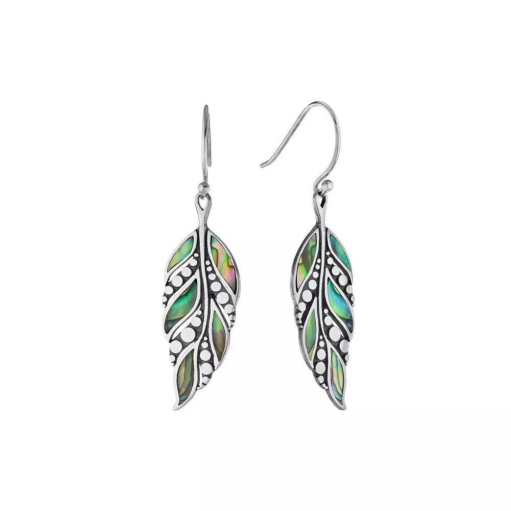 Athra NJ Inc Sterling Silver Abalone Dotted Feather Drop Earrings, Women's Product Image