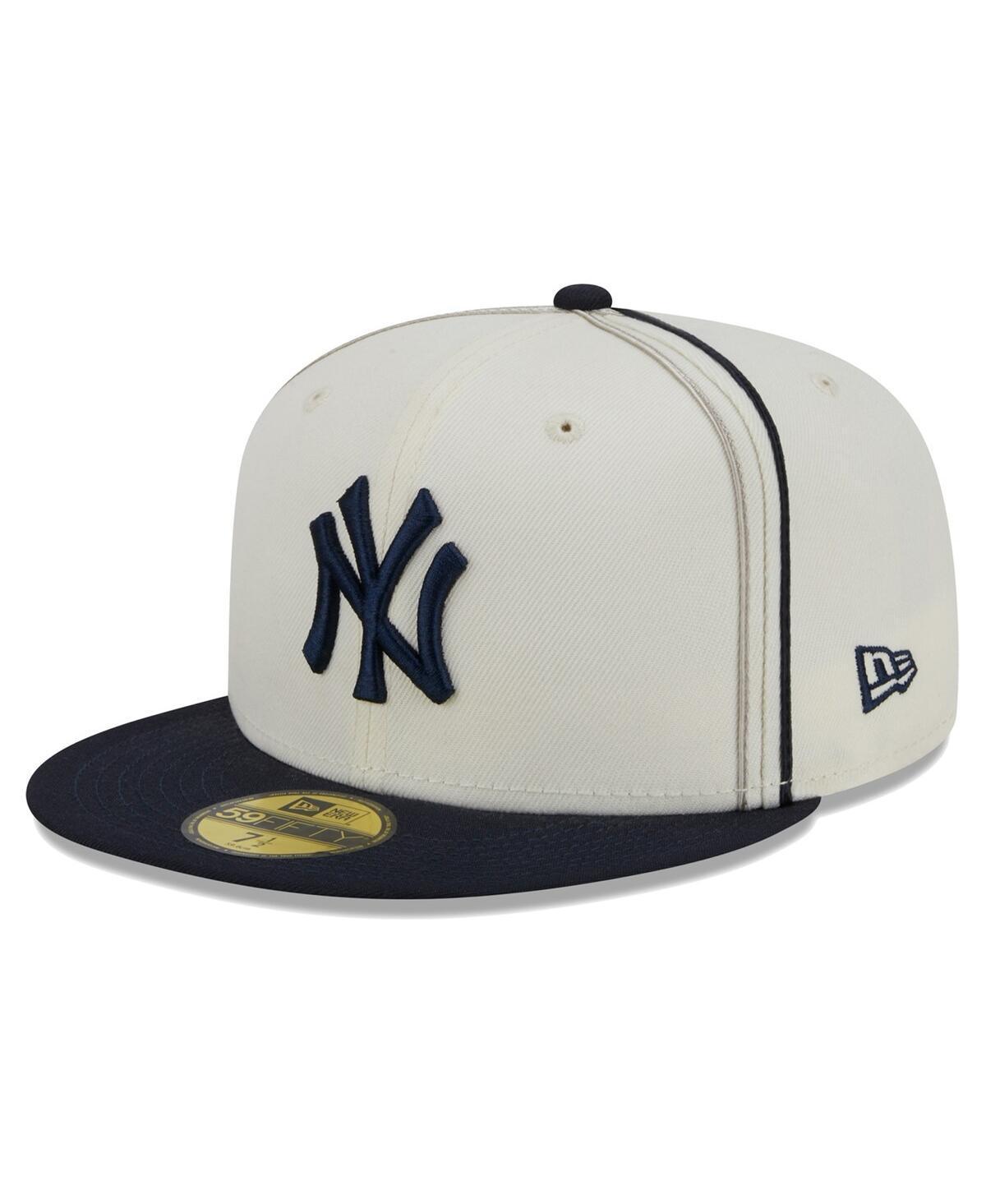 Men's New Era  Cream/Navy New York Yankees Chrome Sutash 59FIFTY Fitted Hat, Size: 7 3/8, Beige Product Image