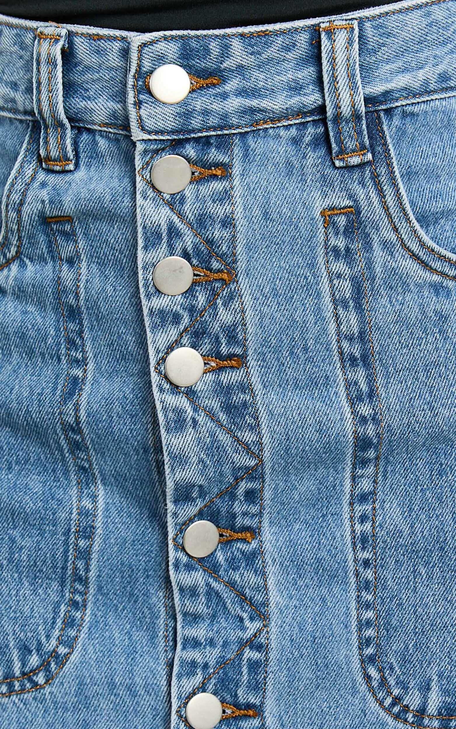 Alisa Midi Skirt - Button Through A Line Denim in Mid Blue Wash Product Image