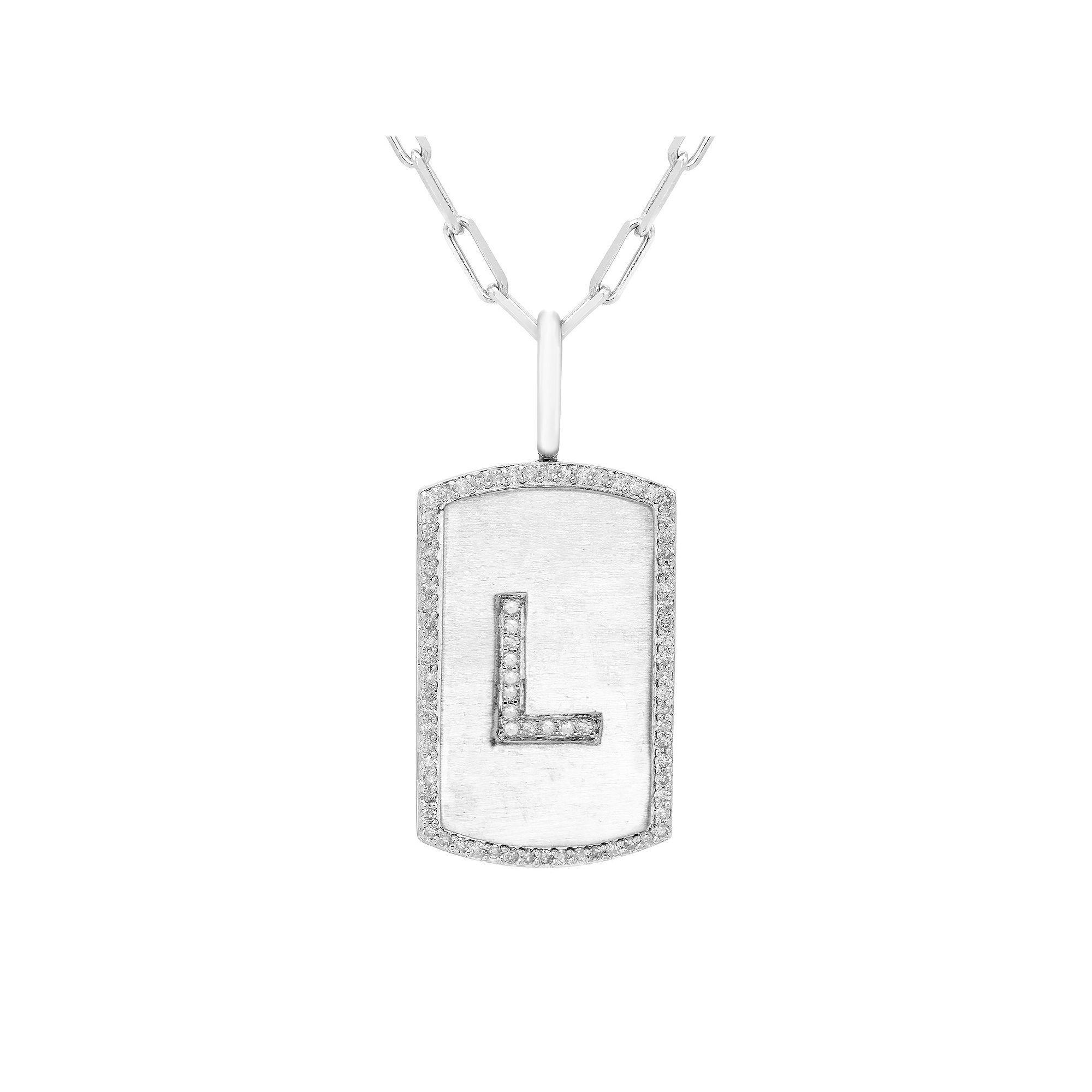 It's Personal Initial Sterling Silver & 1/4 Carat T.W. Diamond Dog Tag Necklace, Women's, Size: 20", Sterling L Product Image