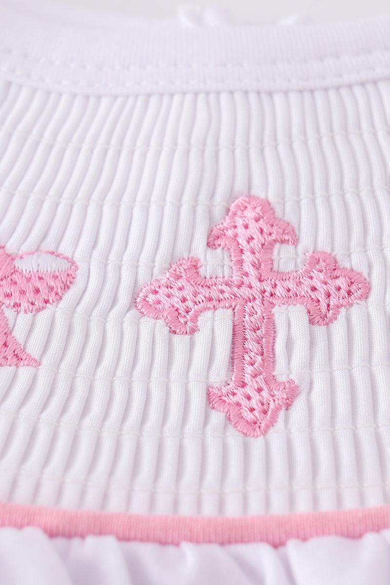 Pink cross embroider smocked set Product Image