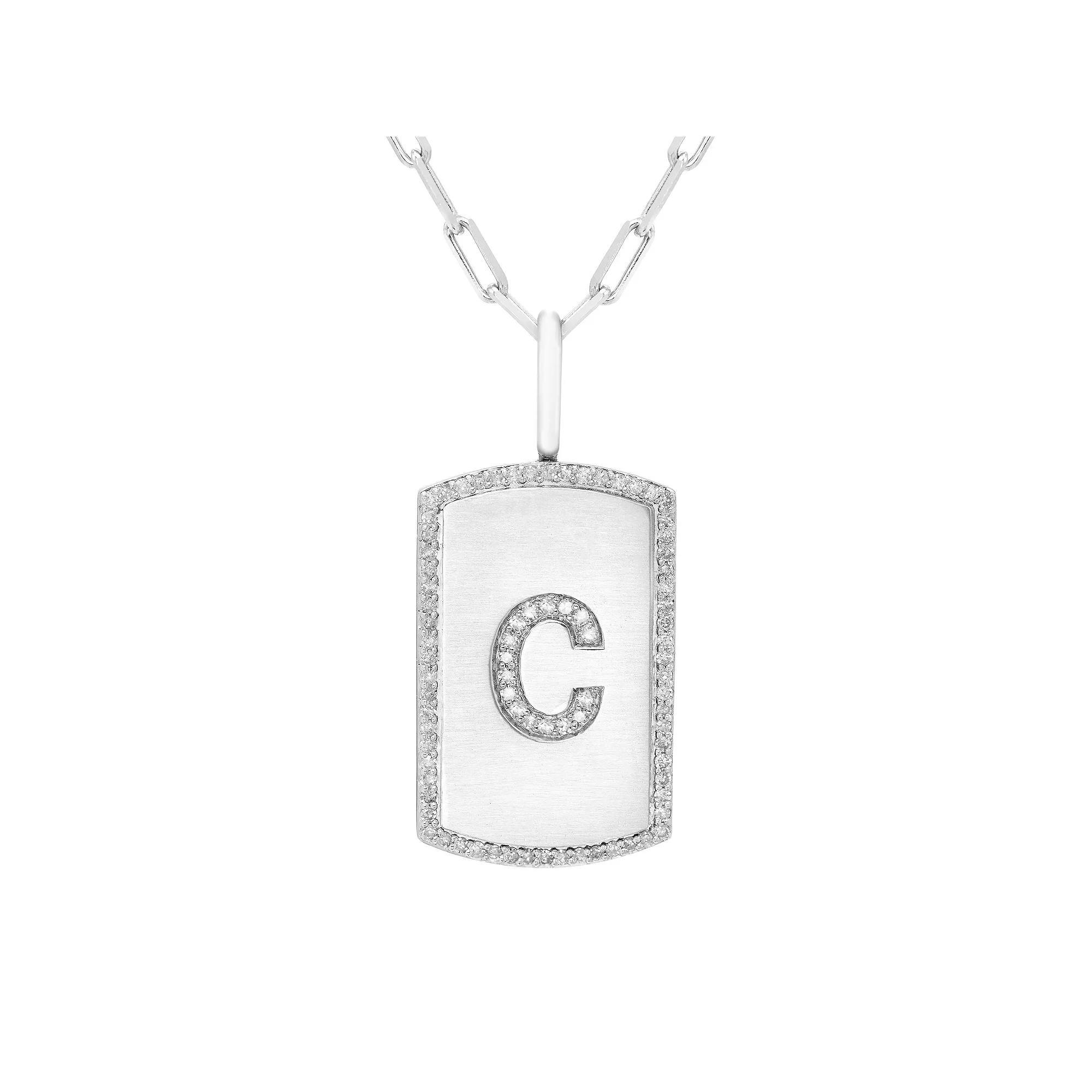 It's Personal Initial Sterling Silver & 1/4 Carat T.W. Diamond Dog Tag Necklace, Women's, Size: 20", Sterling L Product Image