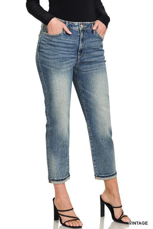 Libby Hi-Rise Boyfriend Jeans w/ Cuff by Zenana Jeans Product Image