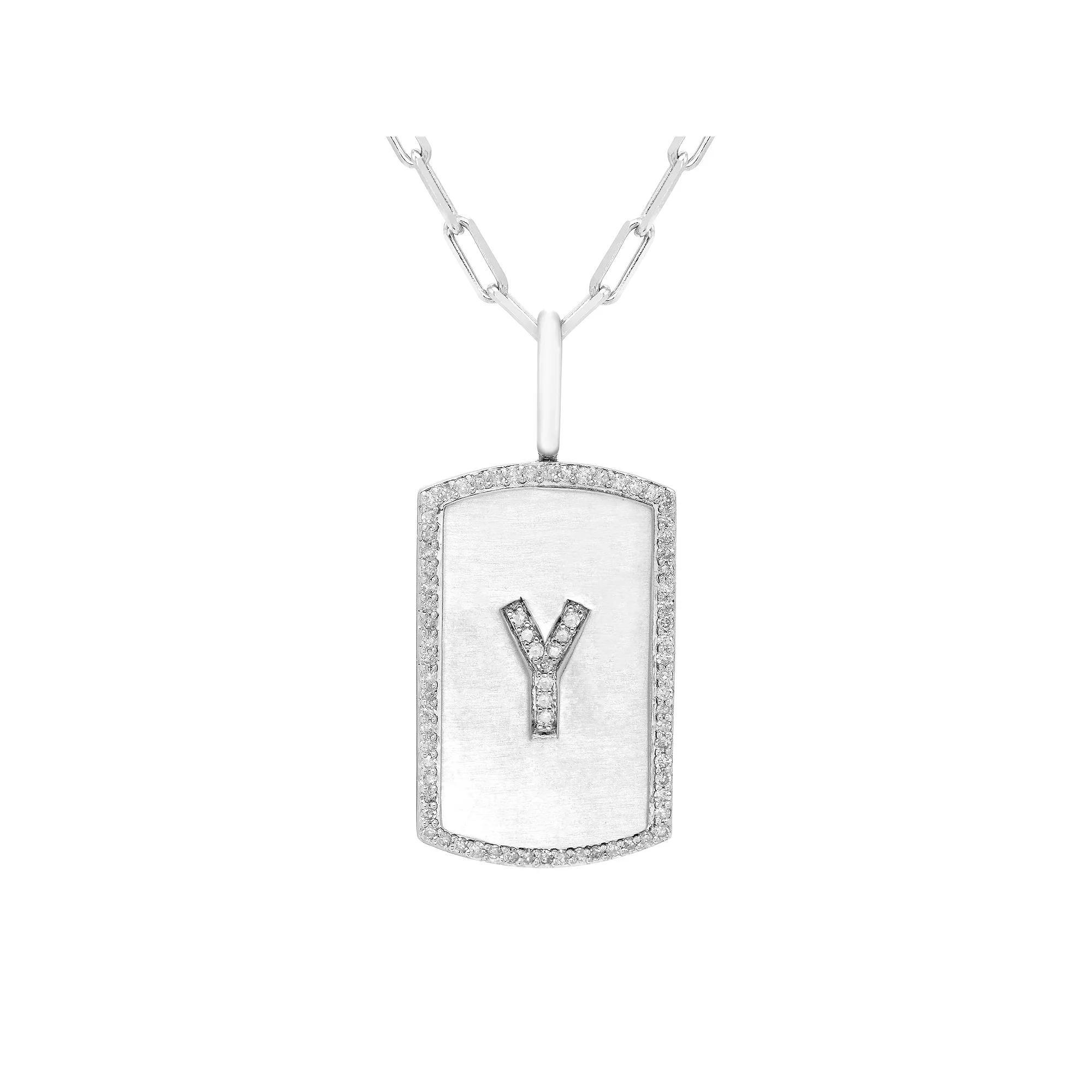 It's Personal Initial Sterling Silver & 1/4 Carat T.W. Diamond Dog Tag Necklace, Women's, Size: 20", Sterling Z Product Image