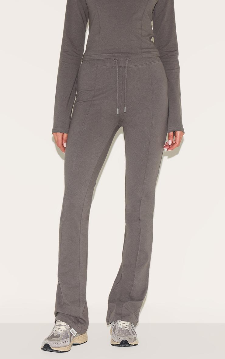 Charcoal  Cotton Seam Detail Mid Rise Skinny Flares Product Image