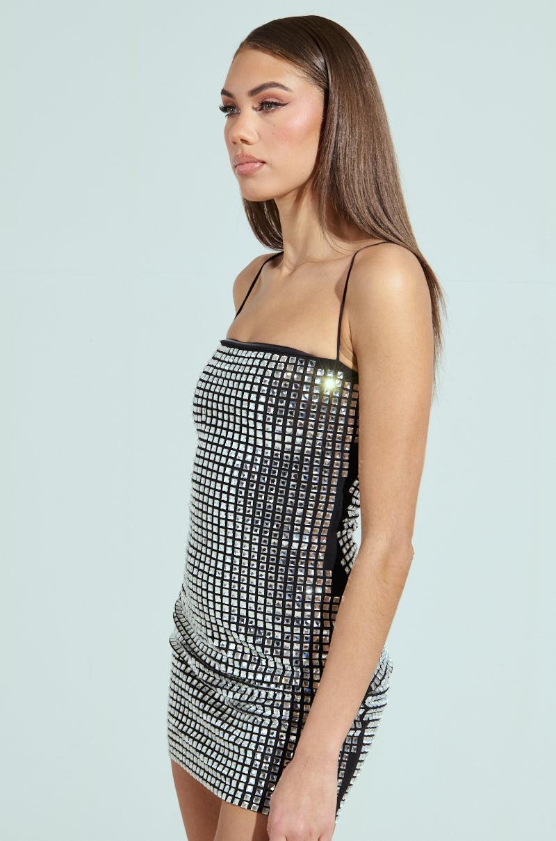 IN MY ELEMENT RHINESTONE MESH MINI DRESS Product Image