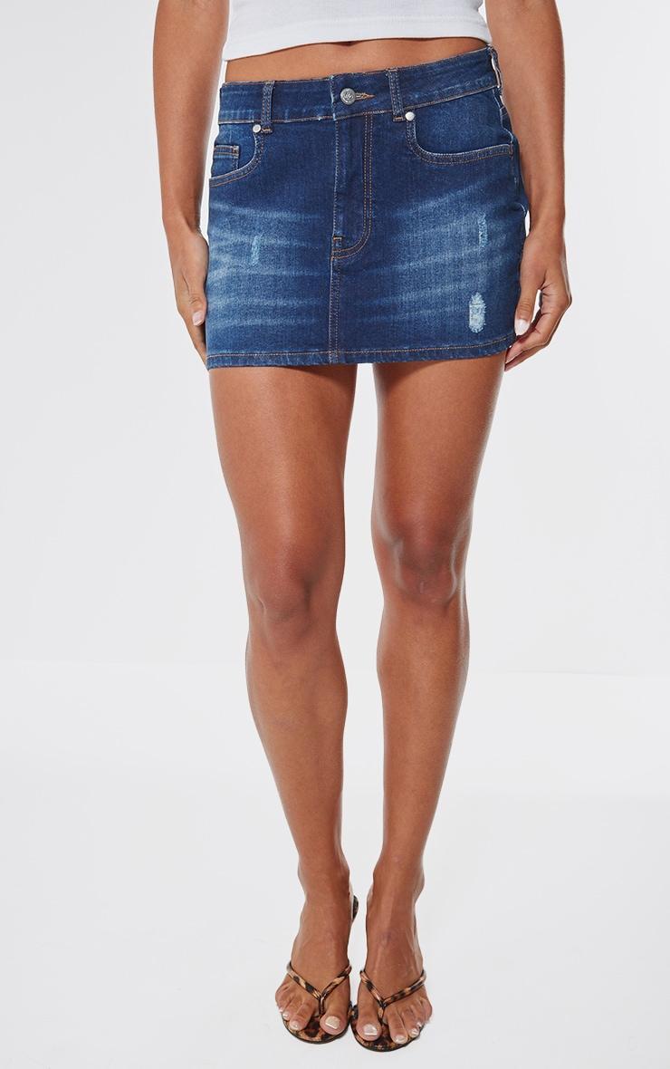 Indigo Button Waistband Denim Mini Skirt Product Image