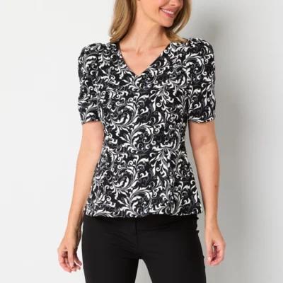 Liz Claiborne Womens V Neck Short Sleeve Peplum Top Product Image