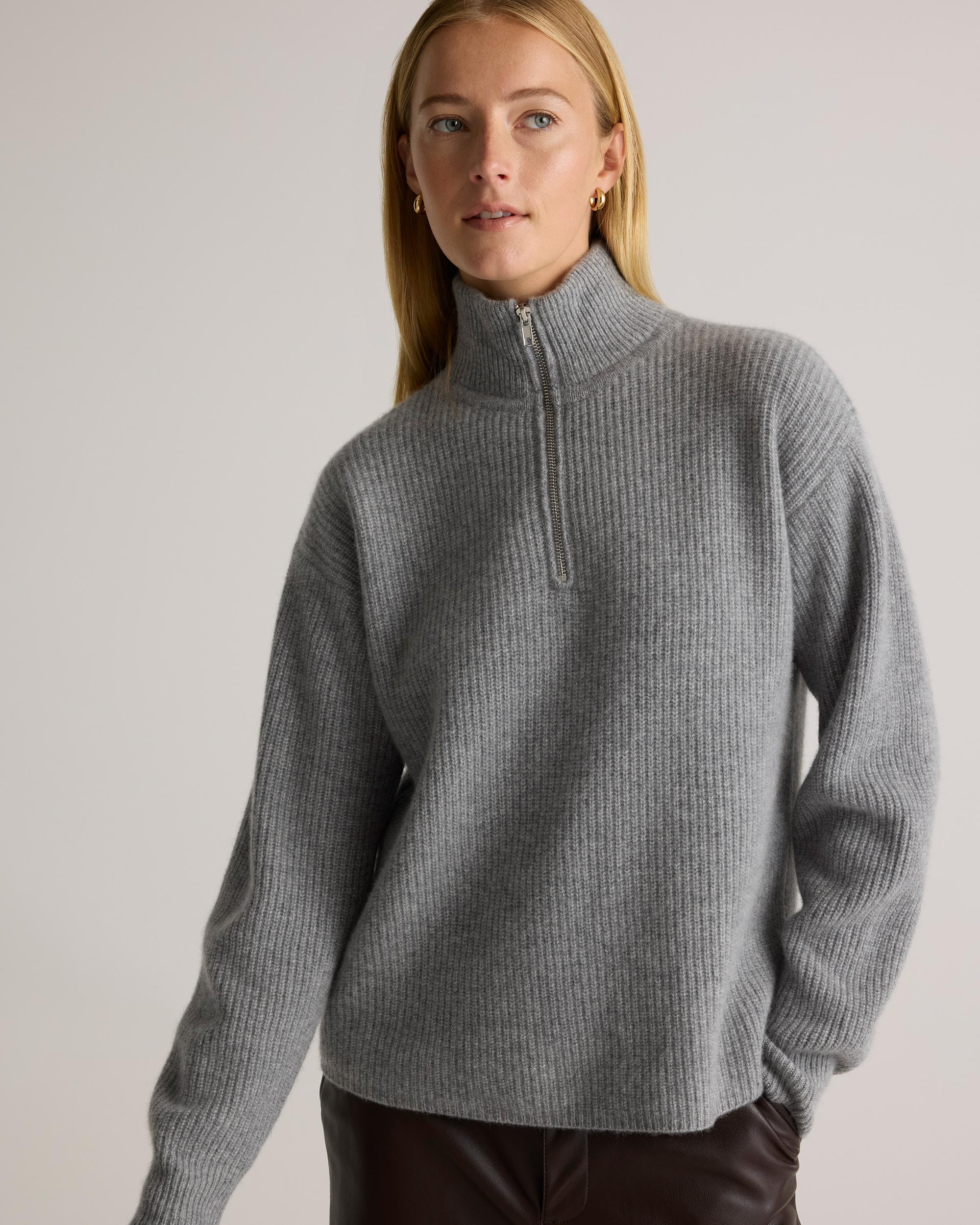 Quince | Women's Mongolian Cashmere Fisherman Quarter Zip Sweater Size XL Product Image