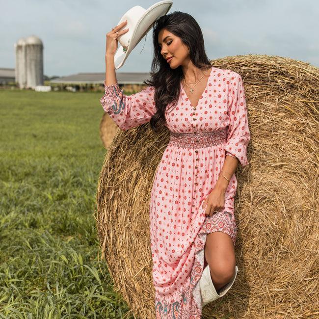 Like You Said Pink Multi Border Print Maxi Dress FINAL SALE Product Image