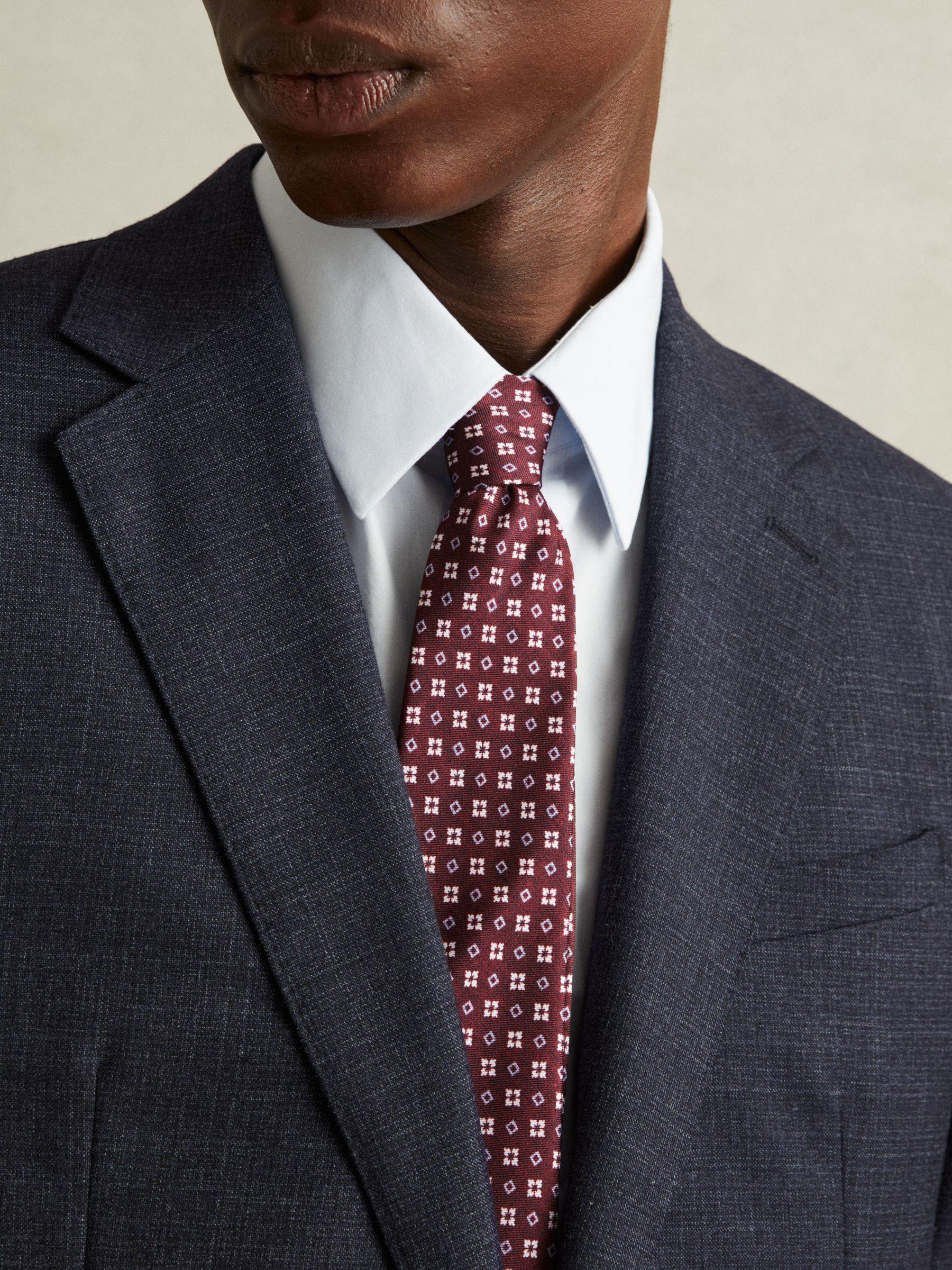 Silk Floral Print Medallion Tie in Bordeaux Product Image