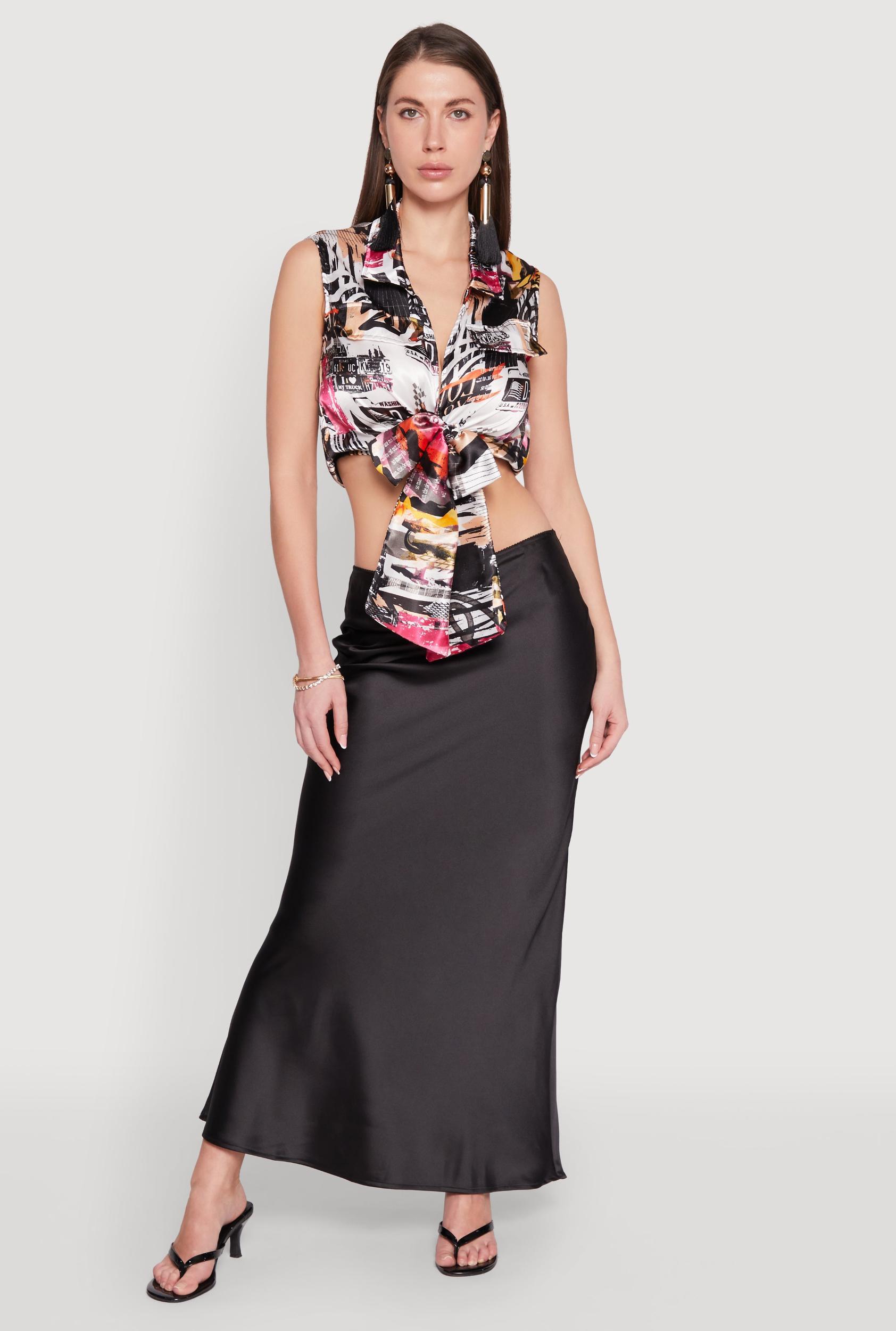 Womens Satin Printed Pattern Tie Front Blouse Product Image
