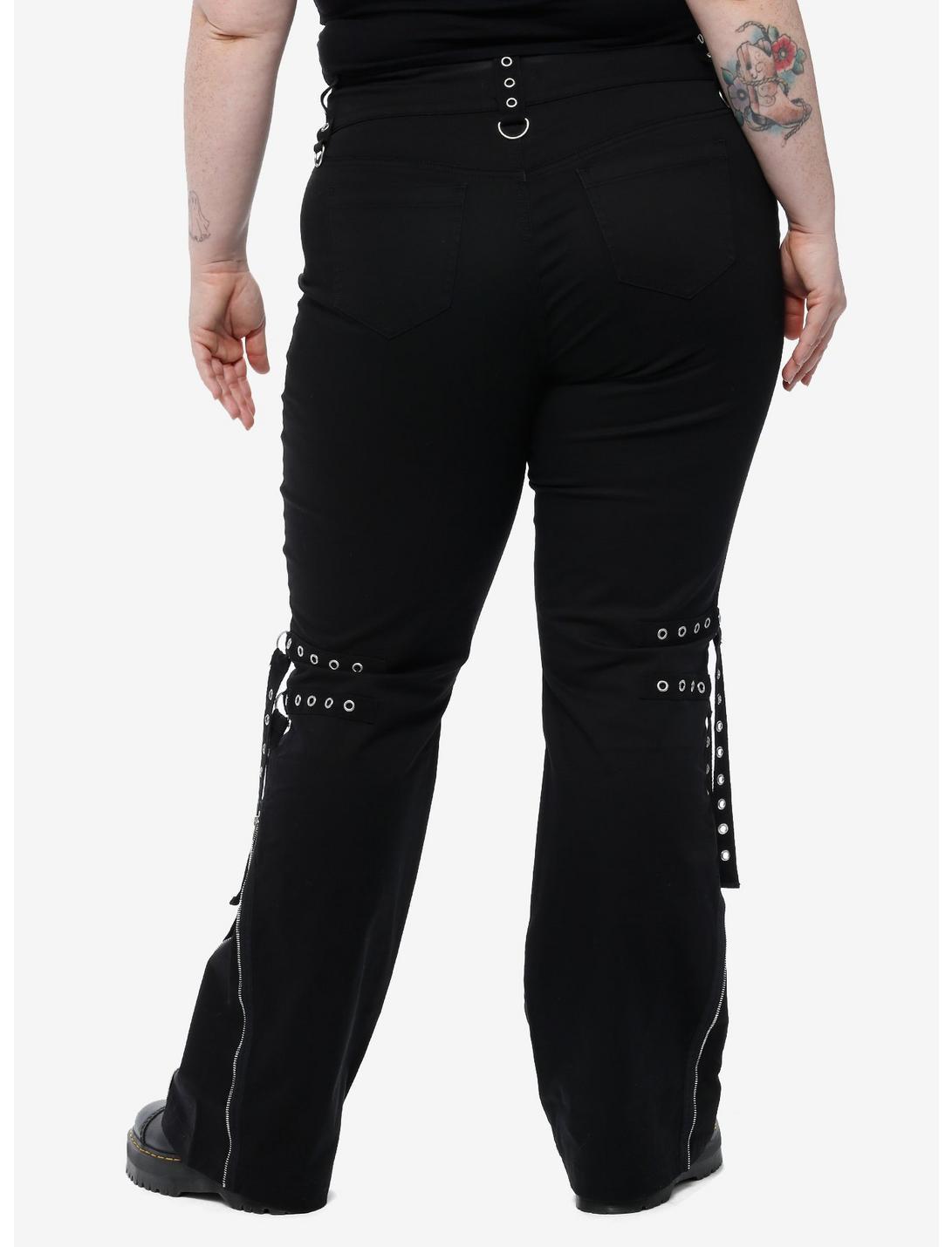 Social Collision Black Grommet Strap Zipper Flare Pants Plus Size Product Image
